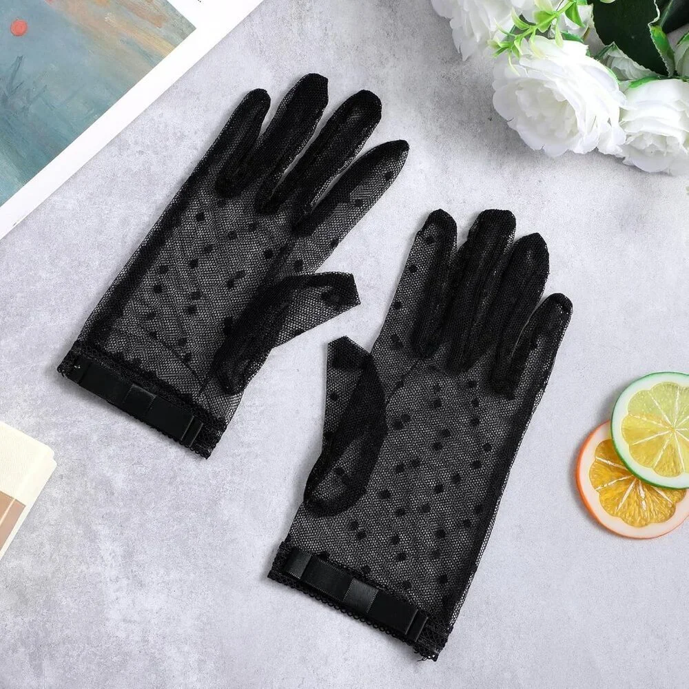 Women's Gothic Vintage Halloween Accessories Black Lace Mesh Gloves Costume